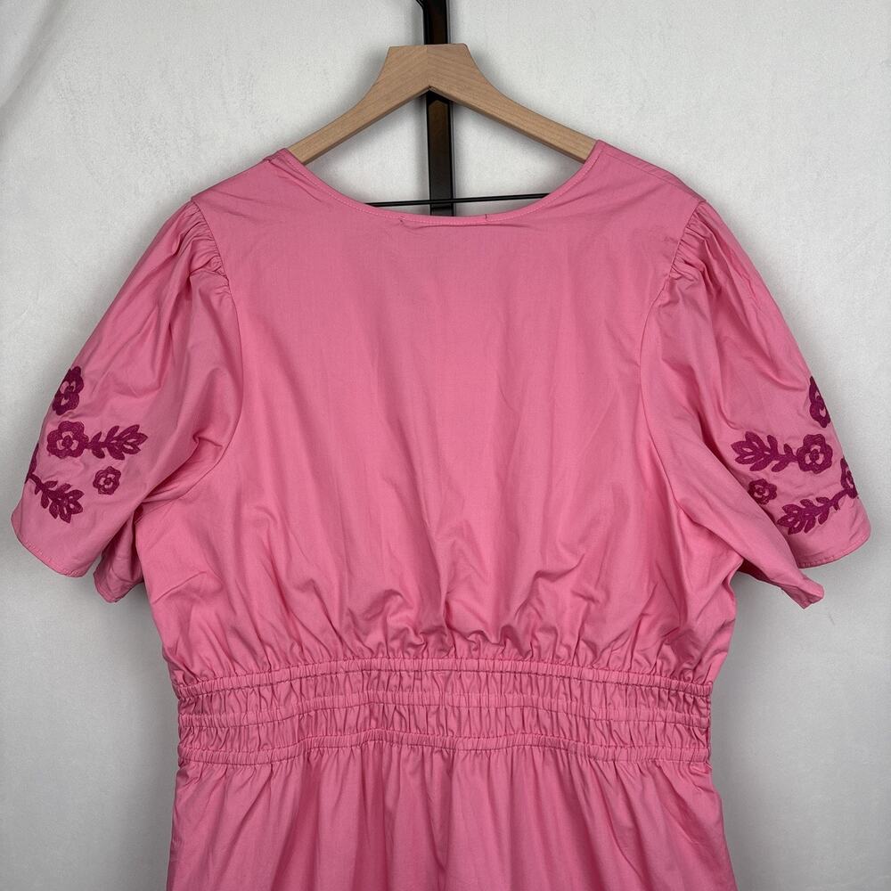 NEW French Connection Embroidered Peasant Dress Sz XXL Pink Boho Country Rustic - Picture 6 of 9